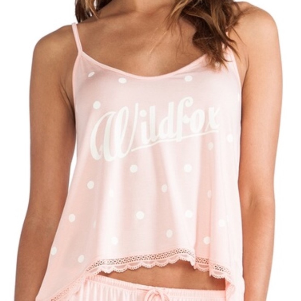 NWT WILDFOX Cropped Pink Polka Dot Tank Top XS